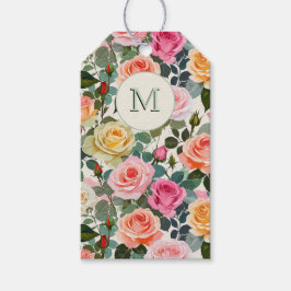 Hübsche Mit Monogramm Rose Blumengarten Elegante Geschenkanhänger
