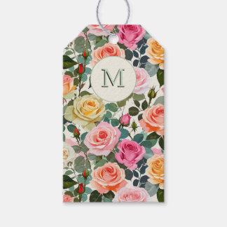 Hübsche Mit Monogramm Rose Blumengarten Elegante Geschenkanhänger