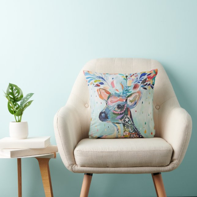 Hübsche moderne Hirsch Kunst Blumen Geweih Kissen (Stuhl )