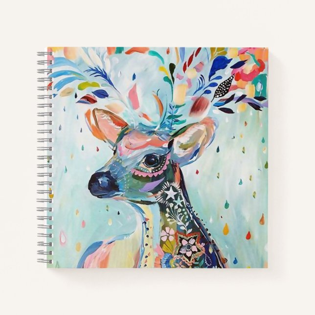 Hübsche moderne Hirsch Kunst Blumen Geweih Notizbuch (Vorderseite)