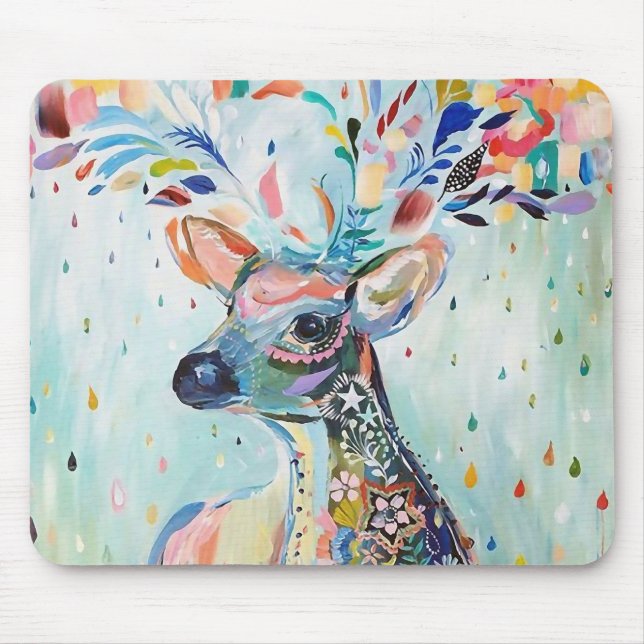 Hübsche moderne Hirschkunst-Blumen-Geweihe Mousepad (Vorne)