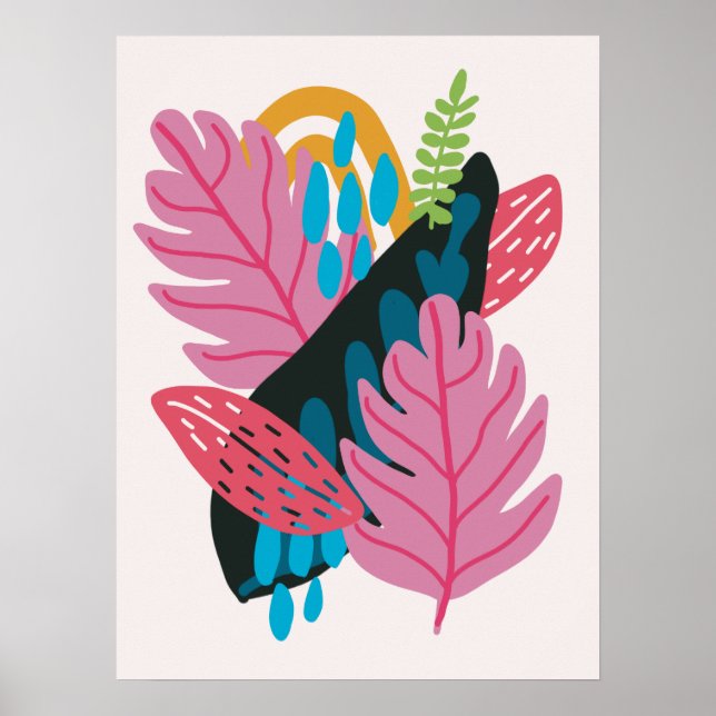 Hübsche moderne Illustration rosa Blätter Natur Poster (Vorne)