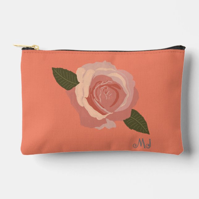 Hübsche moderne Rosa Rose+Initials Peach Zubehörtasche (Vorderseite)