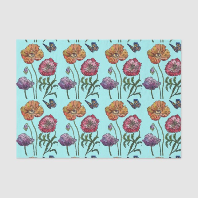 Hübsche Mohnblume Blume Aqua Pattern Wasserfarbe Seidenpapier (Vorderseite)