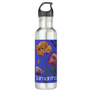 Hübsche Mohnblüte Wasserfarben Blume Marine Edelstahlflasche