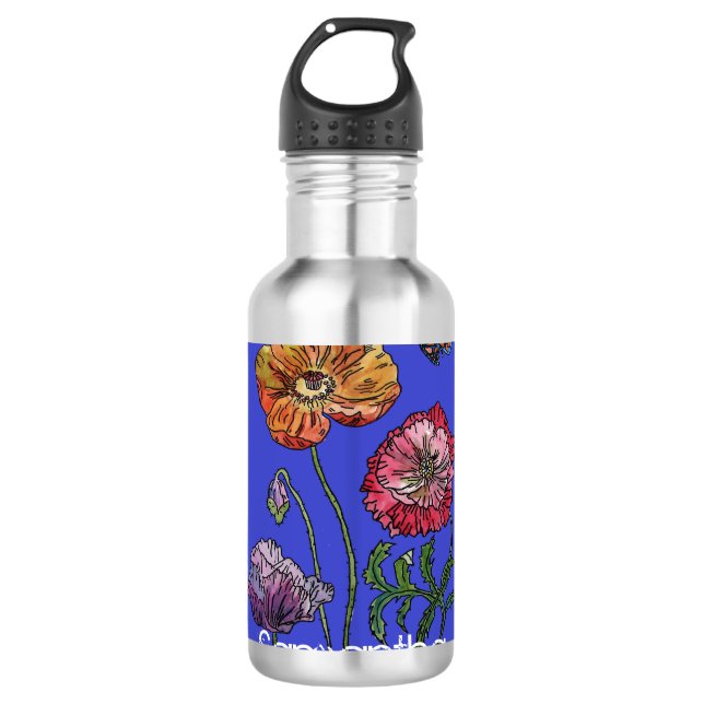 Hübsche Mohnblüte Wasserfarben Blume Marine Edelstahlflasche (Vorderseite)