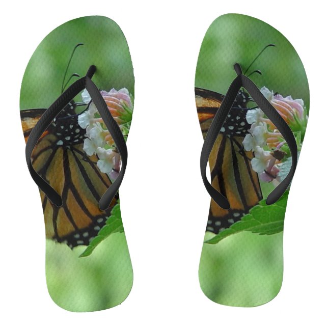 Hübsche Monarchschmetterling Weißrosa Blume Flip Flops (Fußbett)