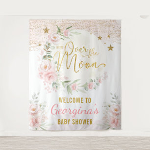 Hübsche Mond Stars Blush Bloral Baby Girl Willkomm Wandteppich
