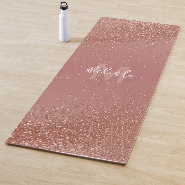 Hübsche Monogram Rose Gold Imitate Glitzer Yogamatte (Beispiel)