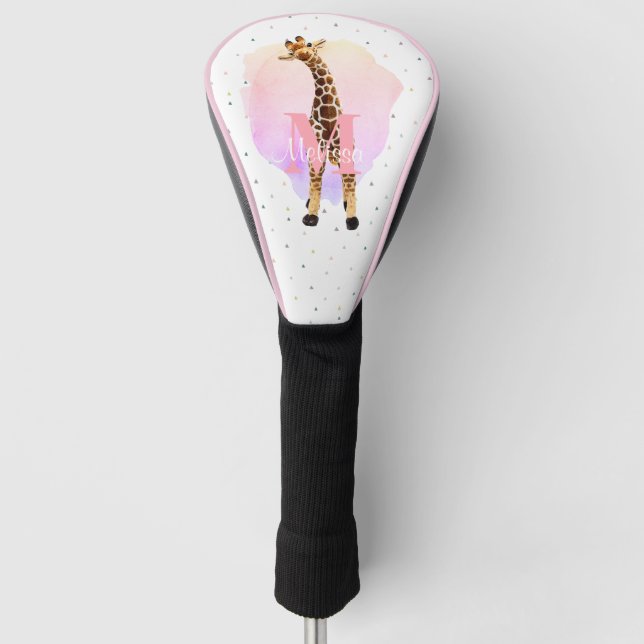 Hübsche Monogramm Girls Name Rosa Niedliche Giraff Golf Headcover (Vorderseite)