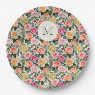 Hübsche monogrammierte florale Gartenrosen Elegant Pappteller