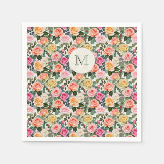 Hübsche monogrammierte florale Gartenrosen Elegant Serviette