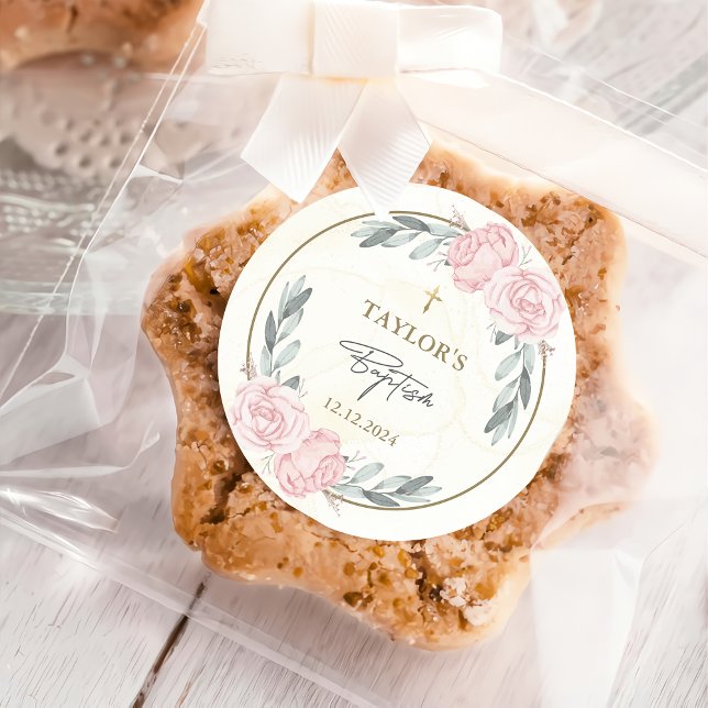 Hübsche neutrale Wasserfarbenflorale Taufe Runder Aufkleber (Von Creator hochgeladen)