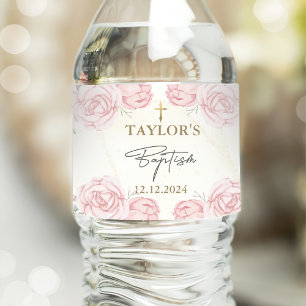 Hübsche neutrale Wasserfarbenflorale Taufe Wasserflaschenetikett