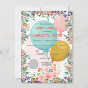 Hübsche Niedliche Balonwasserflora Babydusche Einladung