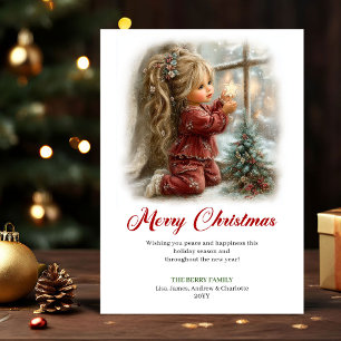 Hübsche niedliche kleine Mädchen Weihnachtsszene F Feiertagskarte