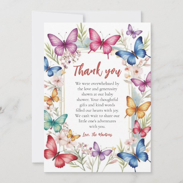 Hübsche niedliche Schmetterlingsdusche Dank Karten (Vorderseite)
