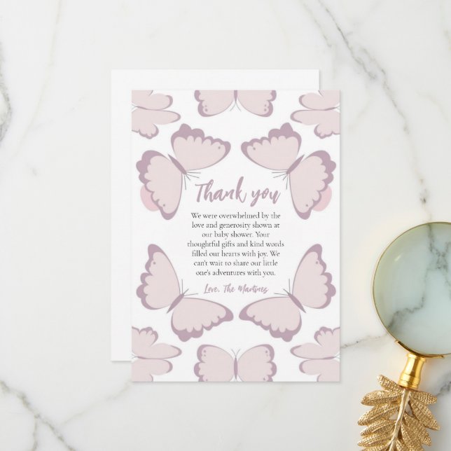 Hübsche niedliche Schmetterlingsdusche Dank Karten (Vorderseite/Rückseite Beispiel)