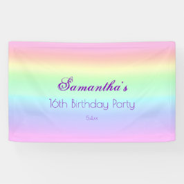 Hübsche Ombre Pastel Rainbow 16. Geburtstagsparty Banner