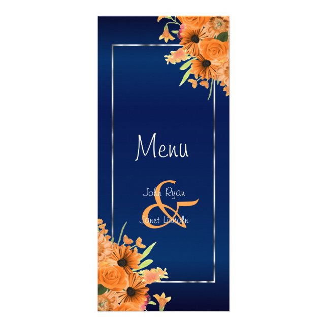 Hübsche Orange-Blume auf Navy Blue - Menü (Vorne)