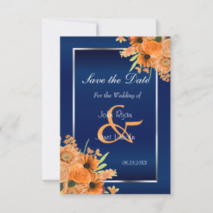 Hübsche Orange-Blume Save the Date auf Navy Blue