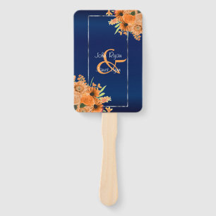 Hübsche orange Blumen auf Marine-Blau Fächer