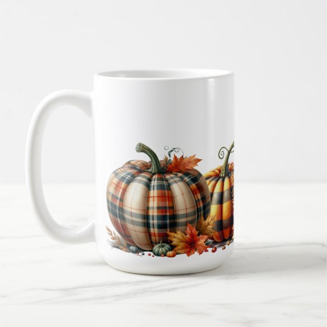 HÜBSCHE ORANGE & GRÜNE KARIERTE FALL PUMPKINS KAFFEETASSE (Links)