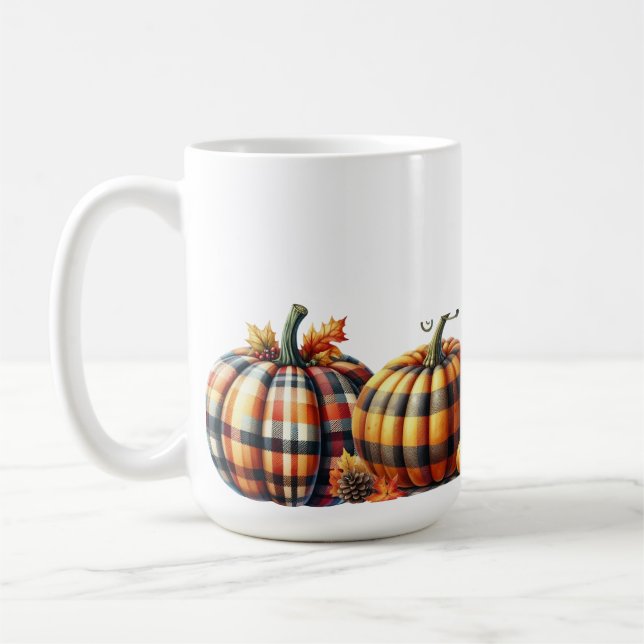 HÜBSCHE ORANGE & GRÜNE KARIERTE FALL PUMPKINS KAFFEETASSE (Links)