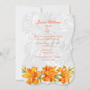 Hübsche Orange Lilies & Damask Geburtstagsparty Einladung