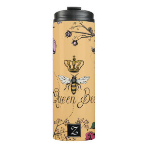 Hübsche Orange Queen Bee & Gold Crown Floral Thermosbecher