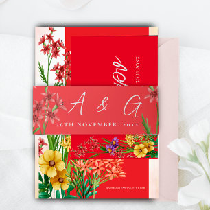 Hübsche Orange Wildblumen Monogram Script Hochzeit Einladungsbanderole