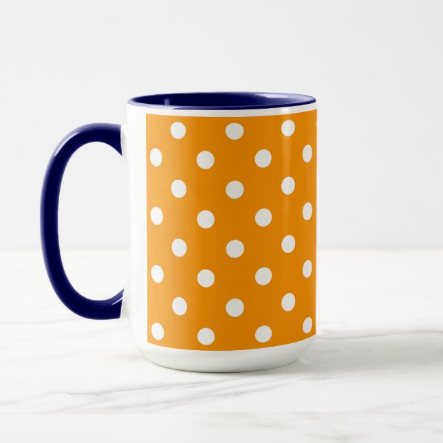 Hübsche Orangefarbe mit weißen Tupfen Tasse (Links)