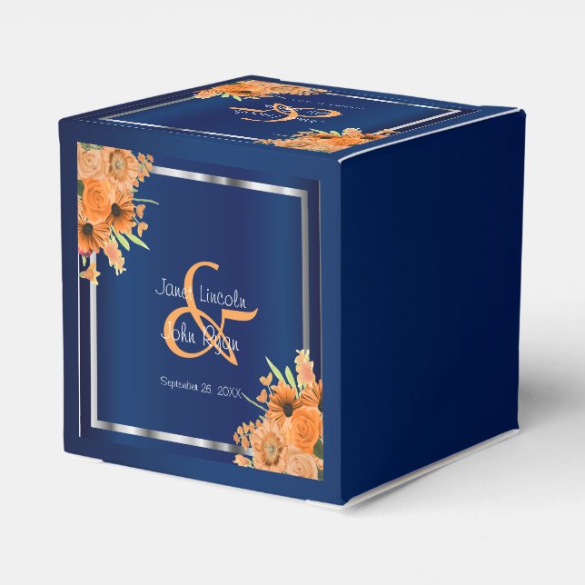 Hübsche orangefarbene Blume für Navy Blue Geschenkschachtel (Rückseite)