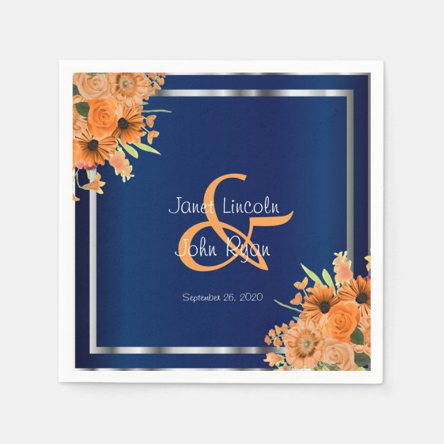 Hübsche orangefarbene Blume für Navy Blue Serviette (Vorderseite)