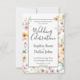 Hübsche Orangefarbene Wildblumen Hochzeit Einladung