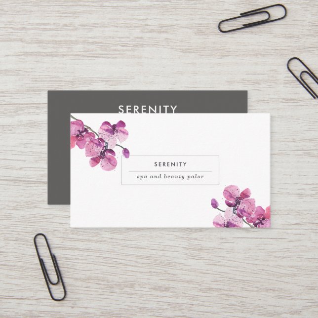 Hübsche Orchideen Feminée Business Card Visitenkarte (Vorderseite/Rückseite Beispiel)