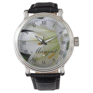 Hübsche Osterlilie-Blume in Schwarz Armbanduhr