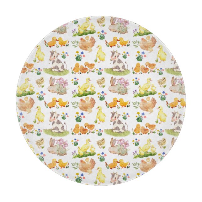 Hübsche Ostern Frühlingshof-Tiere-Tischdecke Schneidebrett (Vorderseite)