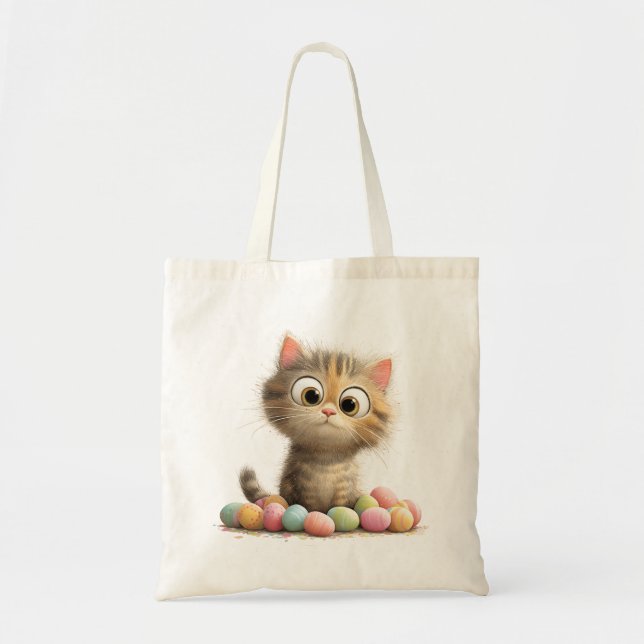 Hübsche Ostern-Katzen-Tragetasche mit Pastell-Eier Tragetasche (Vorne)
