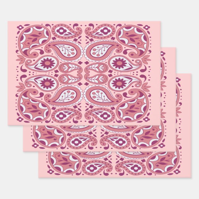Hübsche Paisley-Muster-Farbtöne in rosa weißer Blu Geschenkpapier Set (Set)