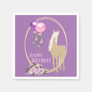 Hübsche Palomino-Rosa-Lila-Blumen-Pferd-Geburtstag Serviette