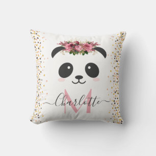 Hübsche Panda floral Monogramm personalisiert Kissen