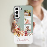 Hübsche Pastel-Aquarellfarben-Blume, 3 Fotos mit N Samsung Galaxy Hülle<br><div class="desc">Passen Sie dieses hübsche dreiteilige Template-Design mit Ihrem Namen oder Monogramm auf einem leeren Label-Element an,  das Sie mit der Farbe Ihrer Wahl anpassen können. Es ist mit einem farbenfrohen Eckenspray aus Aquarellrot,  Rost- und Elfenbein-Rose und Chrysanthemen mit schlängelgrünem und braunem Blattwerk ausgestattet. Die Hintergrundfarbe kann ebenfalls bearbeitet werden.</div>