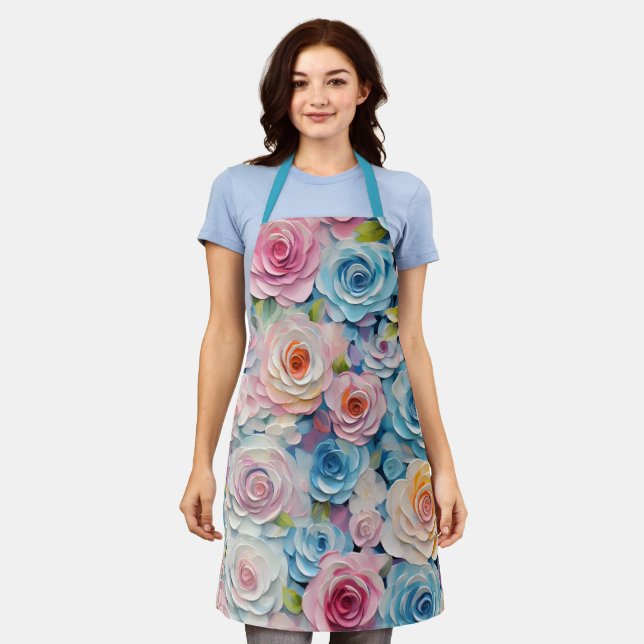 Hübsche Pastel-Aquarellfarben gestrichene Blume Schürze (Getragen)
