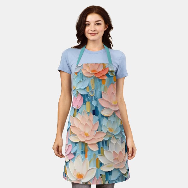 Hübsche Pastel-Aquarellfarben gestrichene Blume Schürze (Getragen)