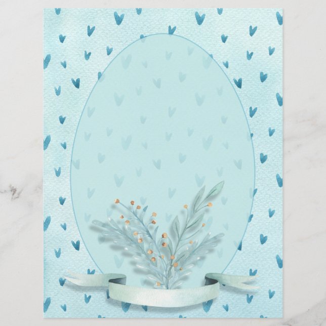 Hübsche Pastel Blue Hearts Wasserfarbenstationerie (Vorderseite)