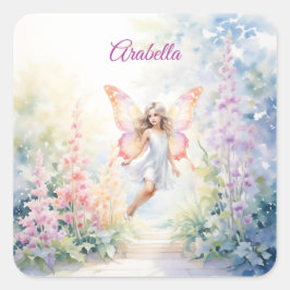 Hübsche Pastel Butterfly Faia im Blumengarten Quadratischer Aufkleber