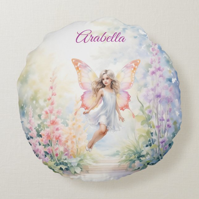 Hübsche Pastel Butterfly Faia im Blumengarten Rundes Kissen (Rückseite)