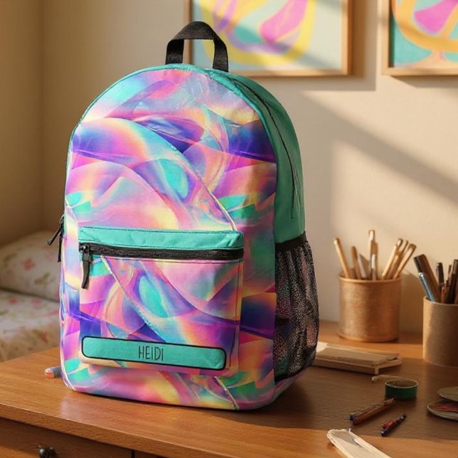 Hübsche Pastel Holographic Rainbow Metallic Bedruckter Rucksack (Von Creator hochgeladen)