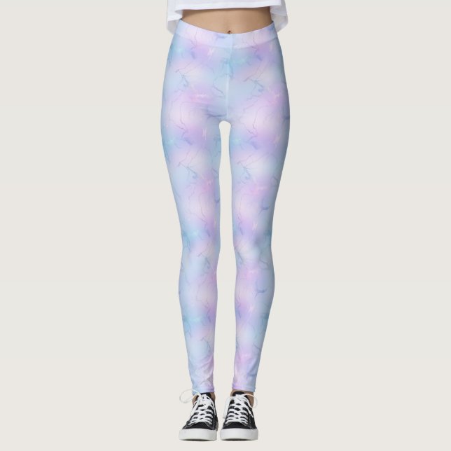 Hübsche Pastel Marble Lavender Sky Blue Pink Leggings (Vorderseite)